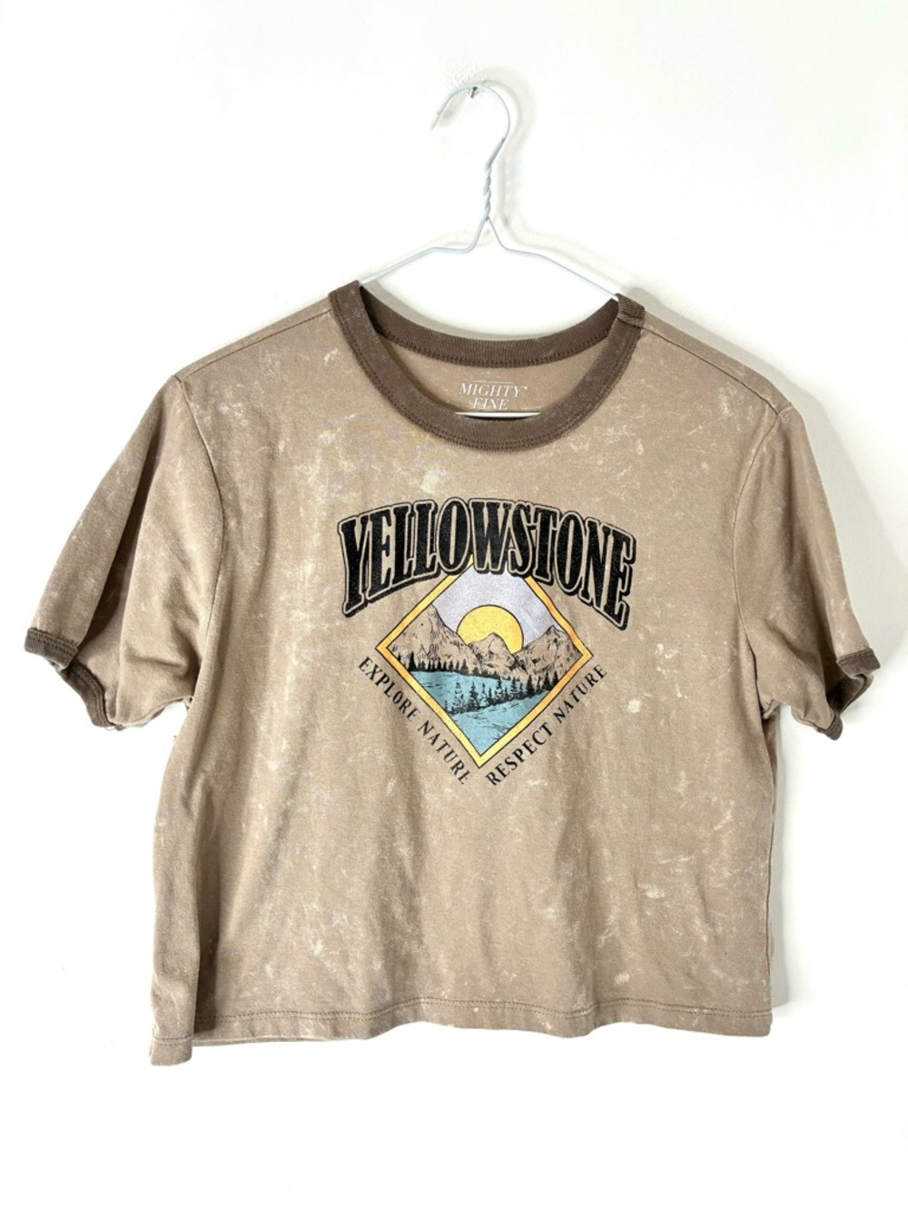 Yellowstone Graphic Crop Tee Explore Nature Respect Nature Mountain Print Beige